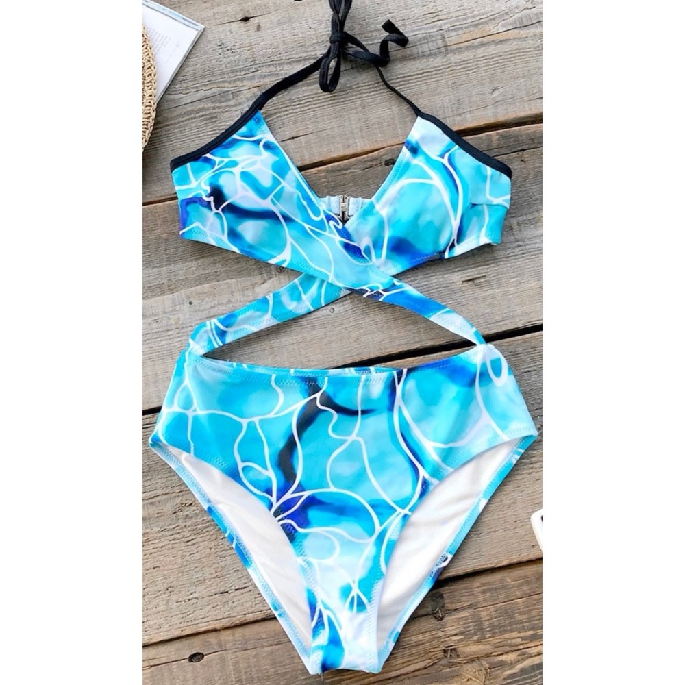 BATHING SUIT WATER RIPPLE WRAP ONE-PIECE SWIMSUIT